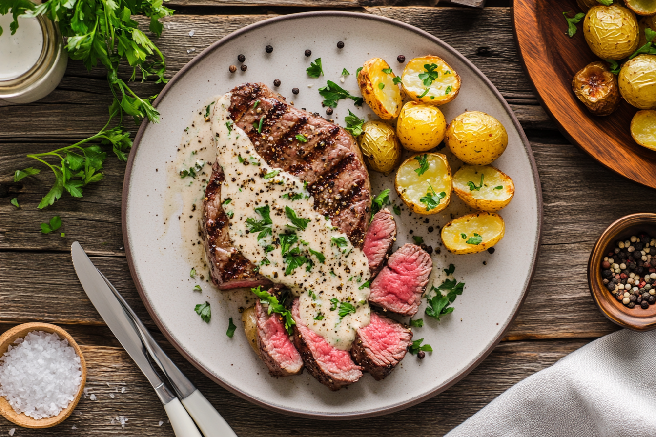 Boeuf au poivre avec sauce crémeuse