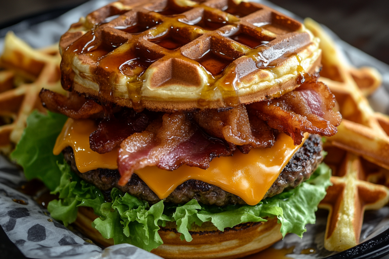 Burger gaufreaux au bacon et érable