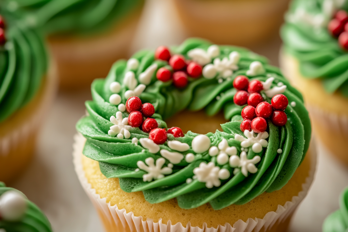 Cupcakes en couronne de Noël