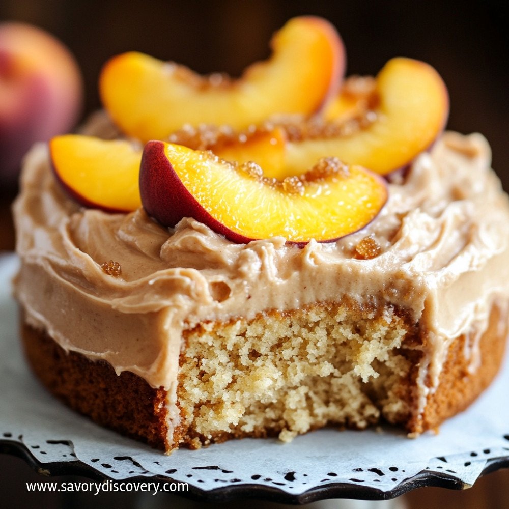 Gâteau aux pêches avec glaçage au sucre brun