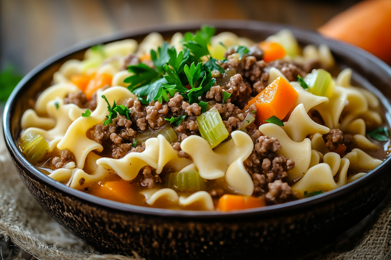 Soupe de nouilles au hamburger