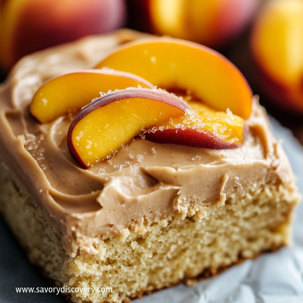 Gâteau aux pêches avec glaçage au sucre brun