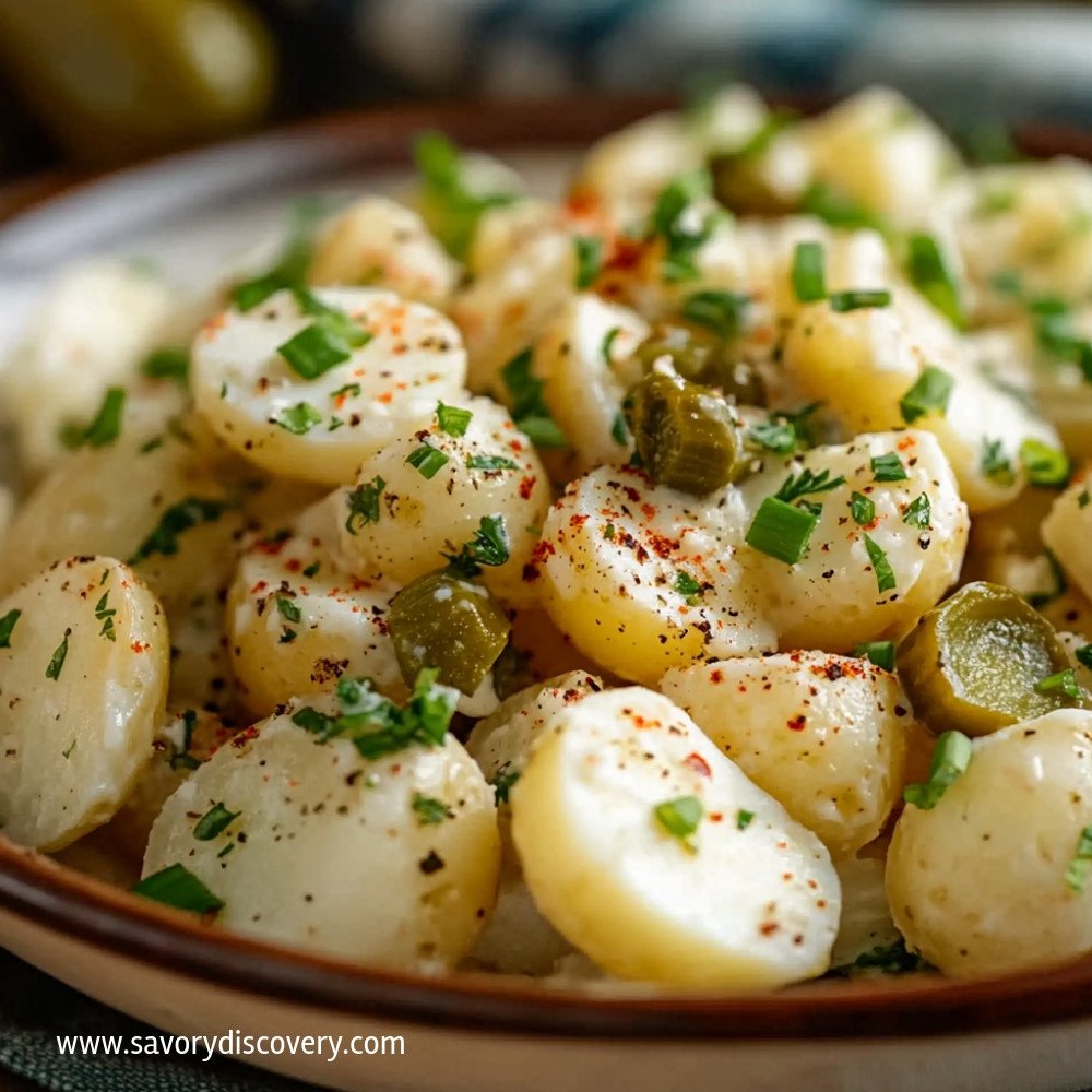 Salade de pommes de terre, œufs et cornichons