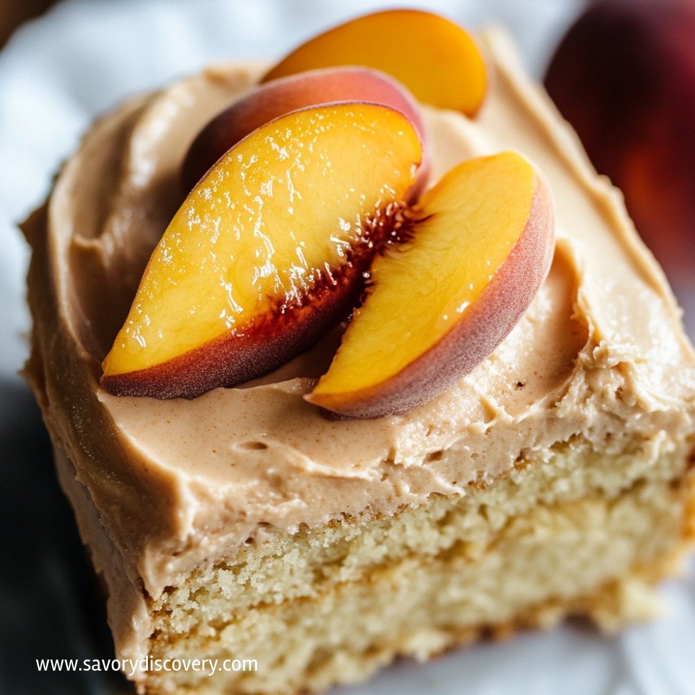 Gâteau aux pêches avec glaçage au sucre brun