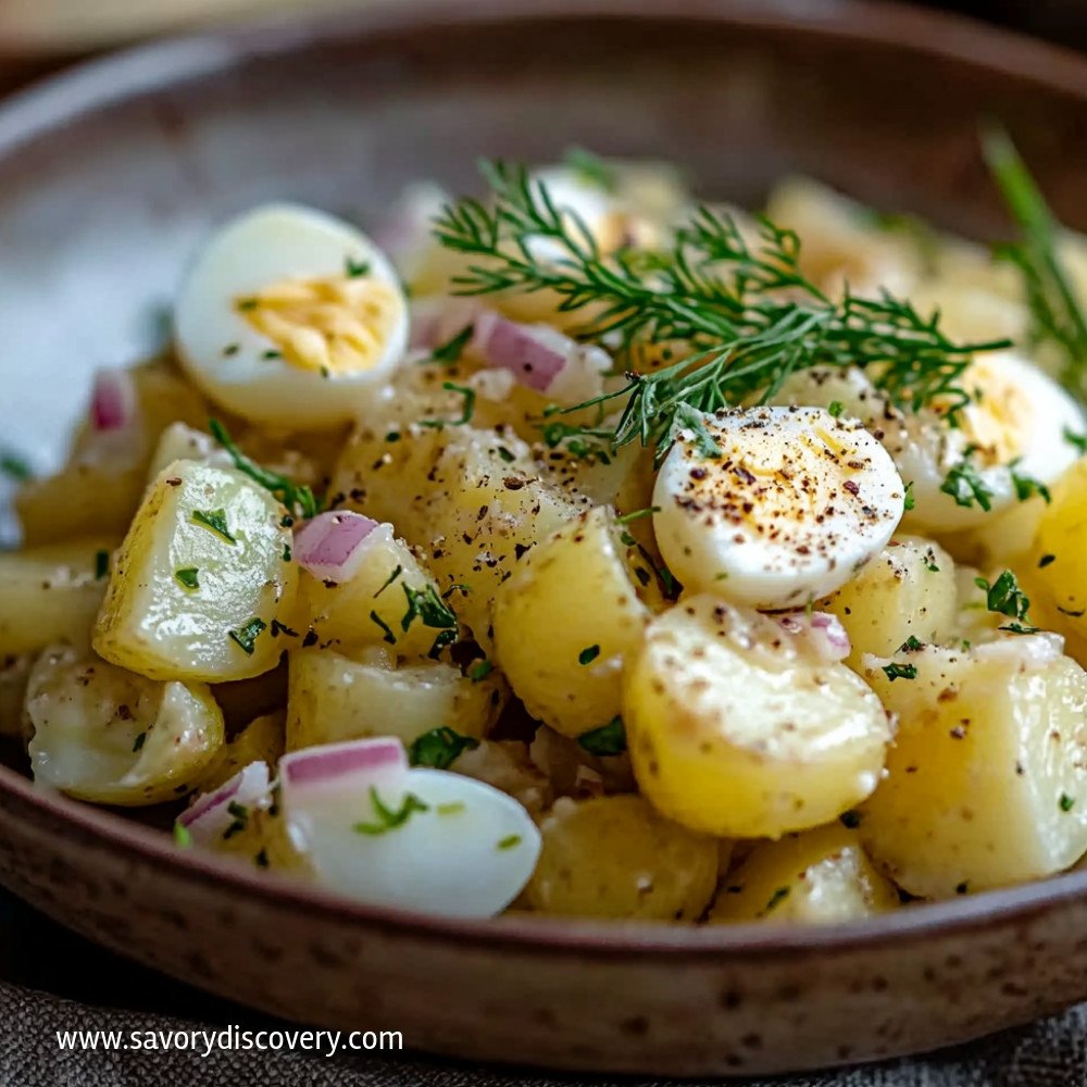 Salade de pommes de terre, œufs et cornichons