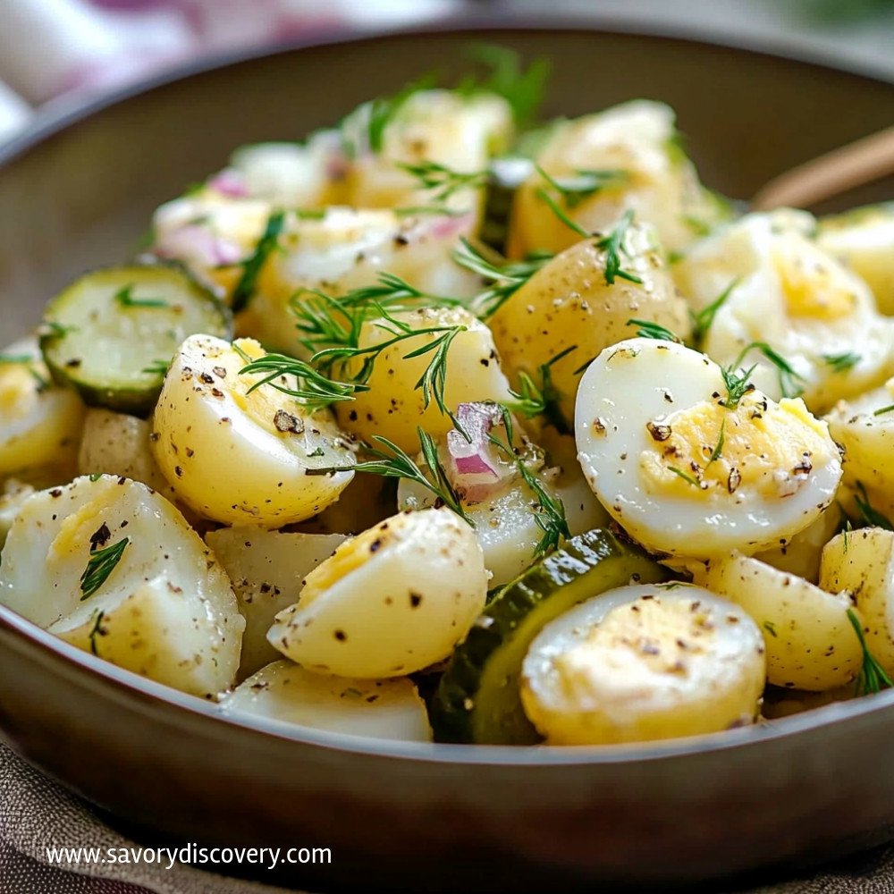 Salade de pommes de terre, œufs et cornichons
