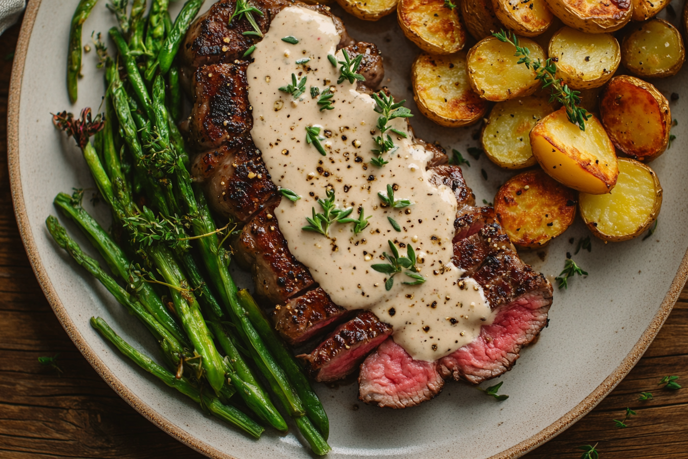 Boeuf au poivre avec sauce crémeuse