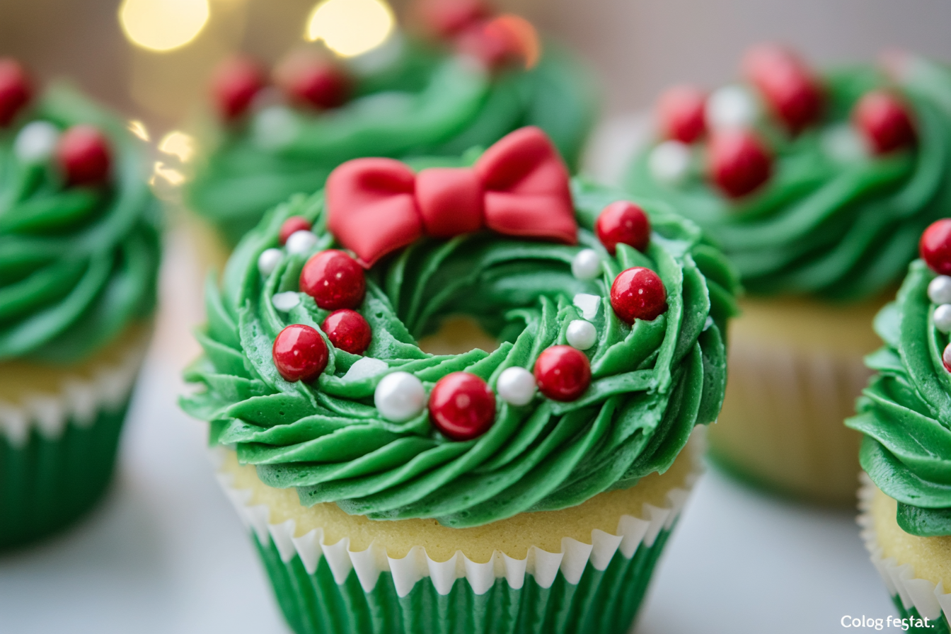 Cupcakes en couronne de Noël