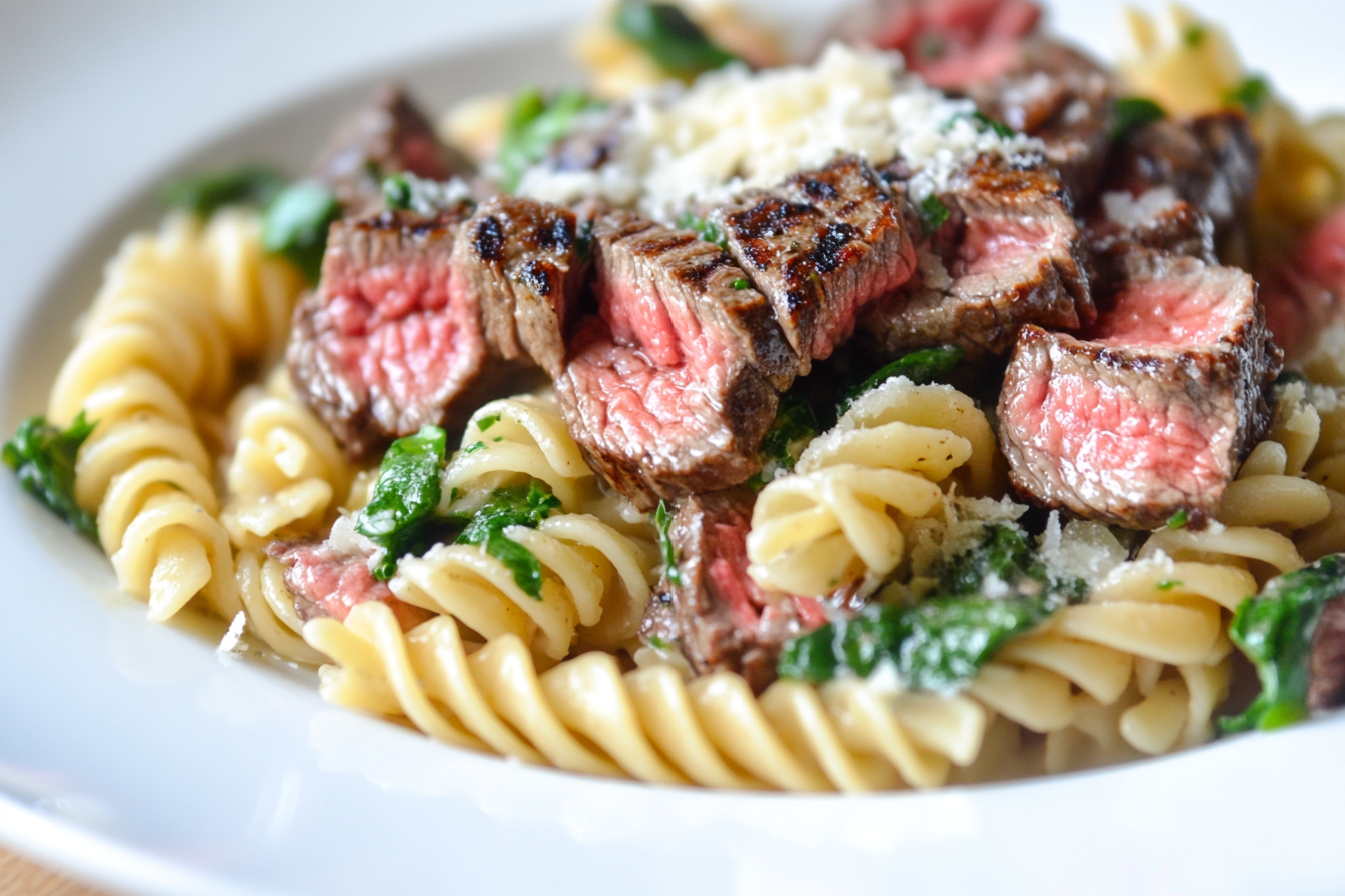 Pâtes crémeuses au parmesan et steak